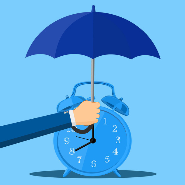 Mango de paraguas y protección de reloj. Concepto de protección del tiempo. Ahorra tiempo. EPS - Vector, Imagen