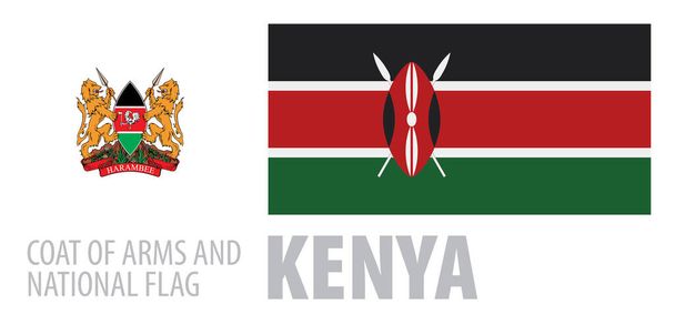 Vectorset van het wapen en de nationale vlag van Kenia - Vector, afbeelding