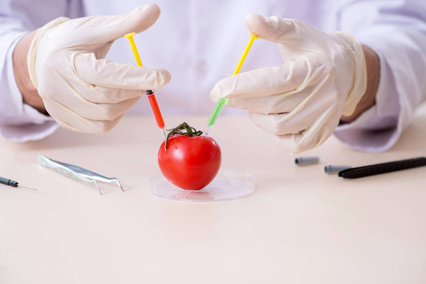 Männlicher Ernährungsexperte testet Nahrungsmittel im Labor - Foto, Bild