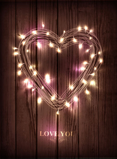 Valentine's heart-shaped wreath made of led lights - Vector, Image