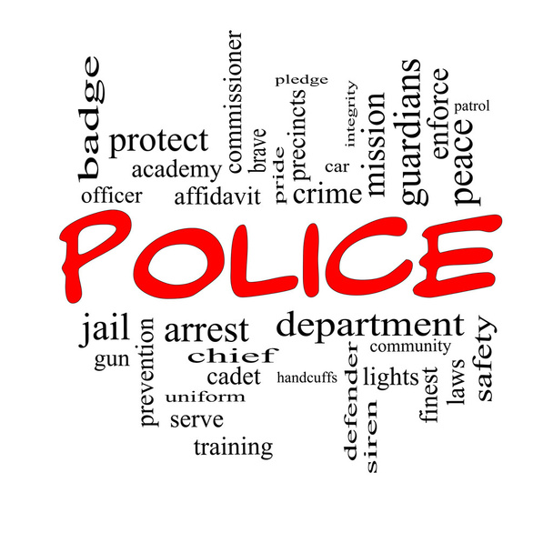 Concetto Police Word Cloud in maiuscolo rosso
 - Foto, immagini