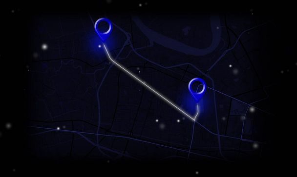 GPS.navigator Glowing blue pins Simulate the map on a modern black background. - Photo, Image