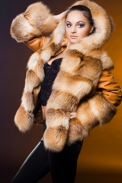 Beautiful woman in a fur coat - Fotó, kép