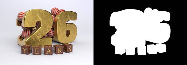 Numéro 26 (numéro 26) conception de célébration anniversaire avec des bonbons ronds et les années d'inscription de cubes sur un fond blanc avec ombre et canal alpha. Illustration 3D - Photo, image