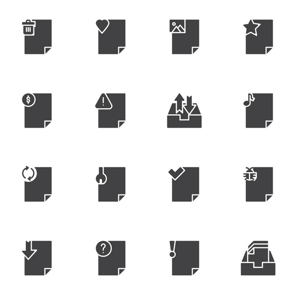 Document file vector icons set, modern solid symbol collection, filled style pictogram pack. Signs logo illustration. Set includes icons as file folder, ui document, portfolio, gallery, finance, music - Vector, afbeelding