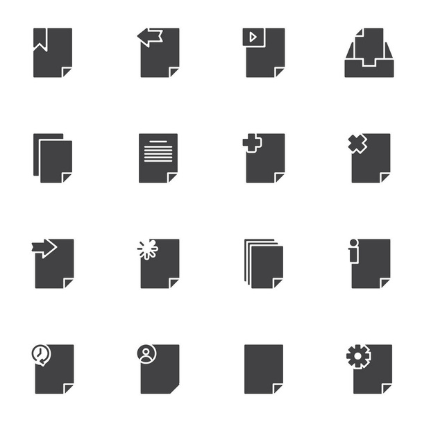 UI documents vector icons set, modern solid symbol collection, filled style pictogram pack. Signs, logo illustration. Set includes icons as file folder, doc archive, image gallery, paper page, info - Вектор, зображення