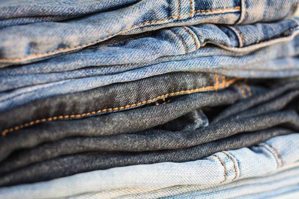 fashionable clothes, pile of jeans - Photo, Image