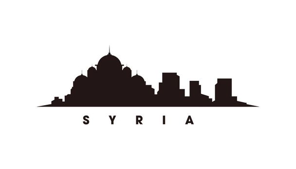 Дамаск Сирійський скайлайн і орієнтири, Дамаск Синій силует вектор - Вектор, зображення