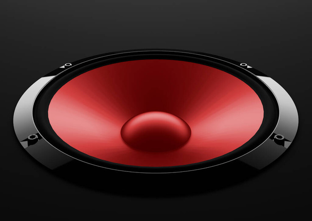 abstrakcyjny głośnik dźwiękowy z dynamicznymi falami basowymi - 3D Illustration - Zdjęcie, obraz