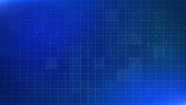 Grid with particles dust flare and geometric mosaic abstract on blue background - Photo, Image
