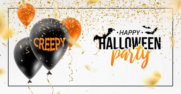 Halloween party announcement with balloons and confetti. - Vetor, Imagem