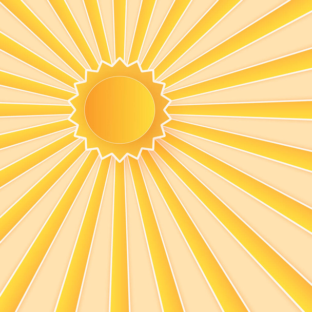 Летнее время, яркое небо с солнцем, стиль бумажного искусства - Вектор,изображение