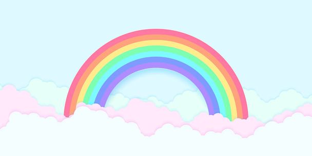 Cielo blu con arcobaleno e nuvola colorata, stile arte cartacea - Vettoriali, immagini