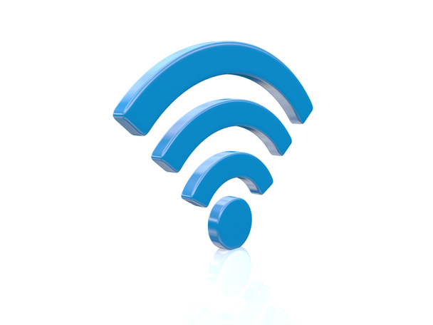 Imagem 3D Render do símbolo wifi na cor azul em pé verticalmente
 - Foto, Imagem
