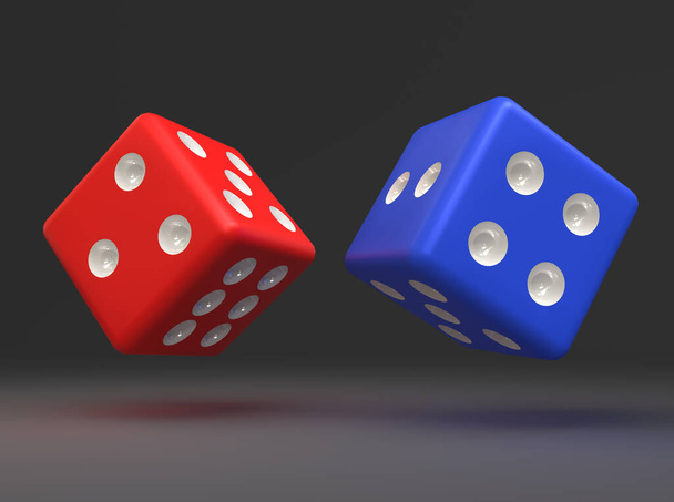 3D render image of Dices in red color and blue color - Foto, Bild
