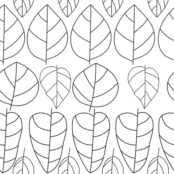 Outline leaf background, various leaves in rows, vector seamless pattern for design and creativity - Vector, Image