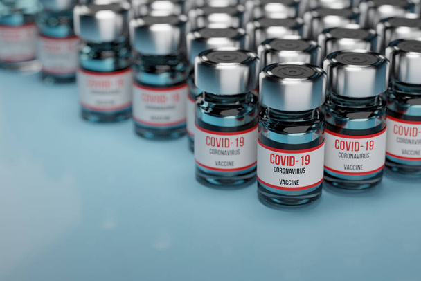 covid-19ワクチンのコンセプト、ボトル、抗Covid-19コロナウイルスワクチン. - 写真・画像