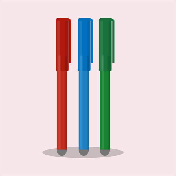 Vector isoleted pen illustration in red, blue and green color with pink background - Vector, Image