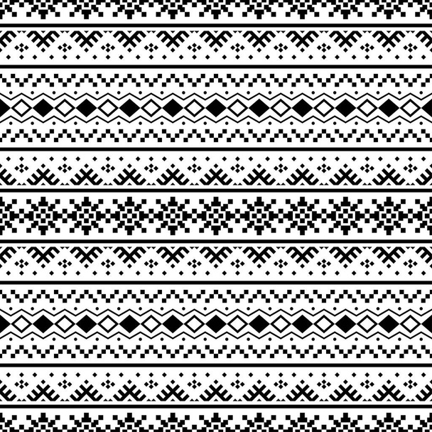Nahtlose ethnische Muster in schwarz-weißer Farbe. Schwarz-weißes aztekisches Stammesmuster - Vektor, Bild