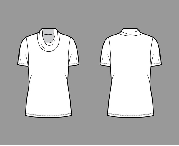 Cowl rolák svetr technické módní ilustrace s krátkými rukávy, nadrozměrné tělo, délka tuniky.  - Vektor, obrázek