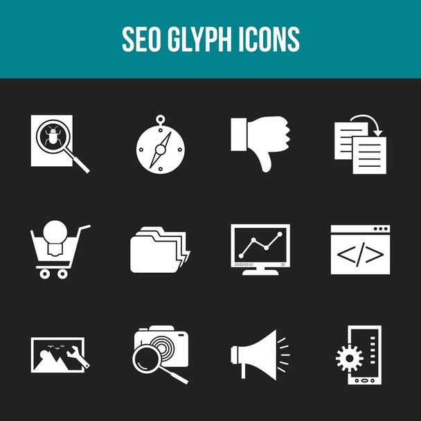 Einzigartiges SEO Glyph Icon Set - Vektor, Bild