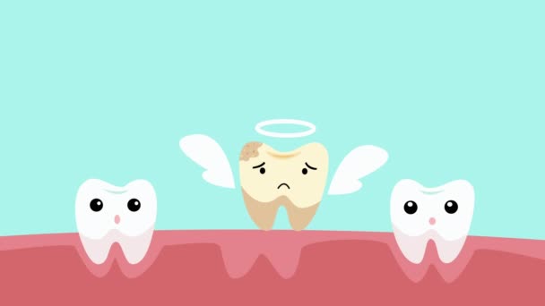 unhealthy caries tooth missing character. dental care concept. - Footage, Video
