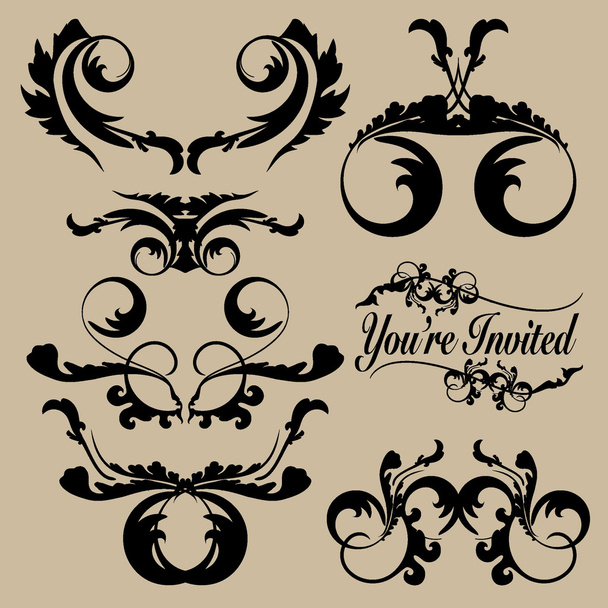 sierlijke zwarte kalligrafische headers - Vector, afbeelding
