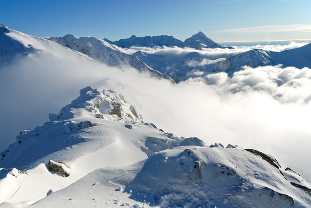 Cubierta de nieve cumbre de Tatry alto bajo cielos claros
 - Foto, Imagen