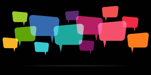 illustration of colored speech bubbles in a row with space for text symbolizing communication process - Vector, Image