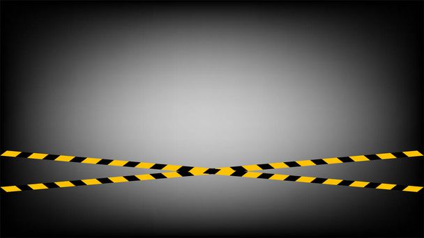 tape line yellow black stripe pattern on black gradient background, warning space with ribbon tape sign or comfort safety zone, safety banner, ribbon yellow black stripe, tape line caution, copy space - Vector, Image