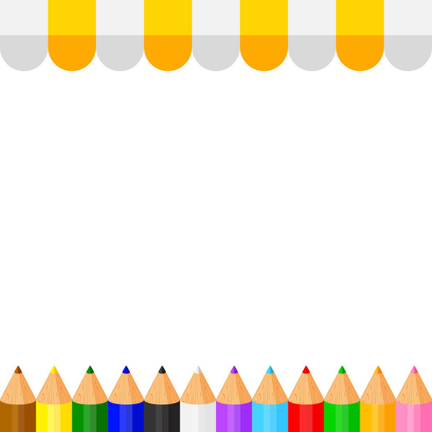 crayon coloré crayons pastel mignon dans une rangée sur la bannière auvent espace de copie, collection crayons de couleur rangées pour bannière enfants d'âge préscolaire, clip art crayon crayon, crayon arc-en-ciel maternelle apprentissage de l'enfant - Vecteur, image