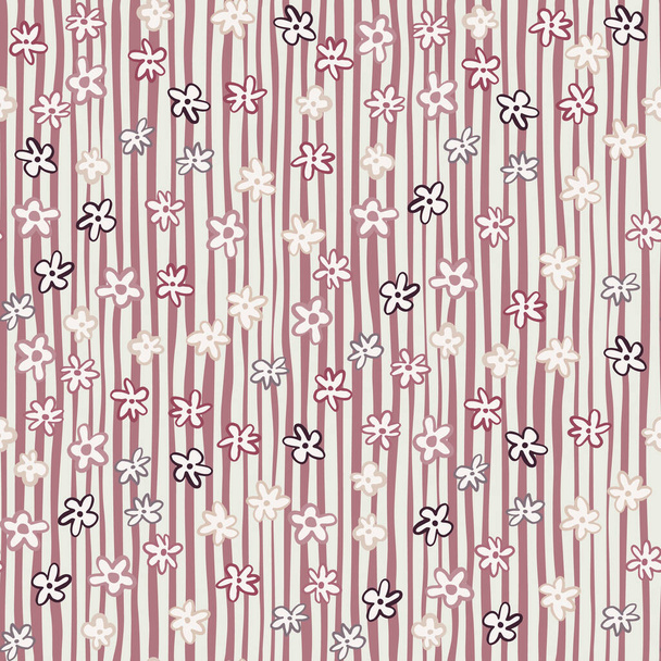 Floral seamless minimalistic pattern with little daisies. Abstract background with pink strips. Perfect for wallpaper, wrapping paper, textile print, fabric. Vector illustration. - Vector, Image