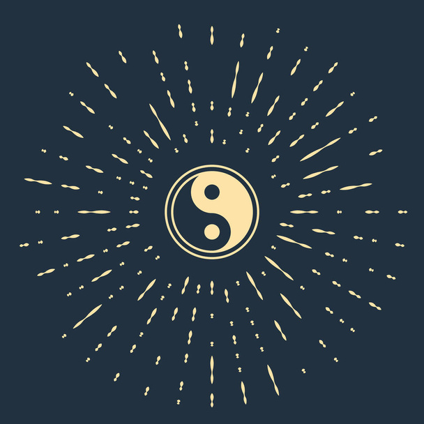 Beige Yin Yang símbolo de armonía y equilibrio icono aislado sobre fondo azul. Puntos aleatorios de círculo abstracto. Ilustración vectorial - Vector, Imagen