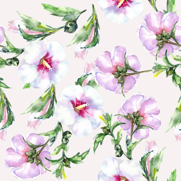 Watercolor meadow flowers on white background. Seamless pattern for fabric. - 写真・画像
