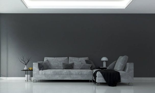 Moderno lujo acogedor simulacro de sala de estar diseño interior y fondo de pared de hormigón gris - Foto, imagen