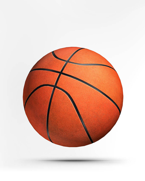 Balle de basket isolée sur blanc avec ombre. Conception professionnelle de balle de sport. Elément d'illustration 3D. - Photo, image
