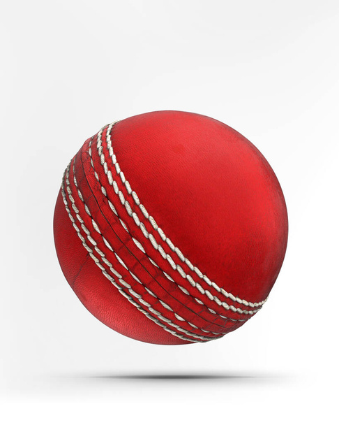 Beyazın üzerinde gölgeli kriket topu. Profesyonel spor topu tasarımı. 3B illüstrasyon ögesi. - Fotoğraf, Görsel