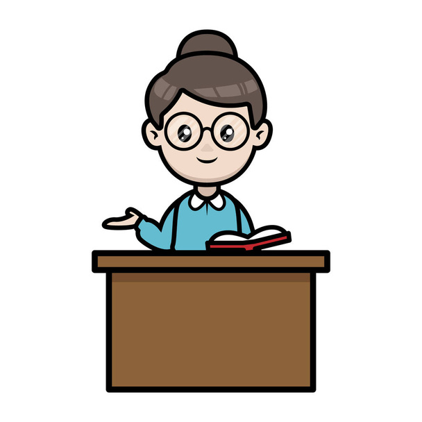 Happy teacher day, cute female teacher mascot design illustration - Vector, Image