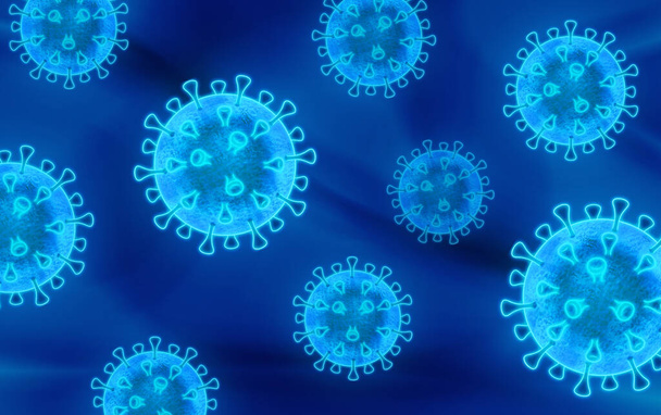 Corona vírus illusztráció háttér, kék izzó vírusok, - Fotó, kép
