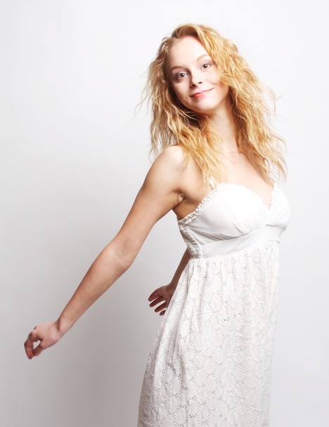 Portrait of beautiful curly blonde girl - Valokuva, kuva