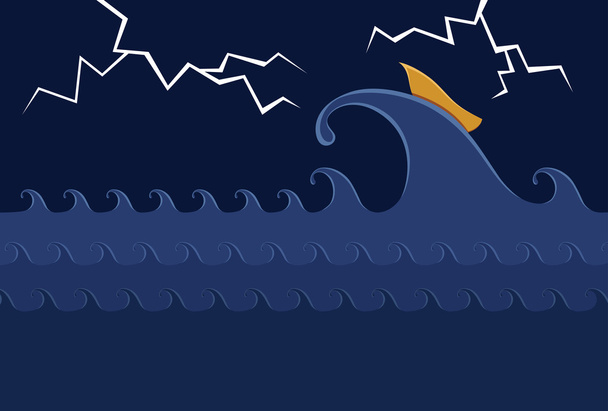 Little Boat in the Stormy Sea - Vector, Image