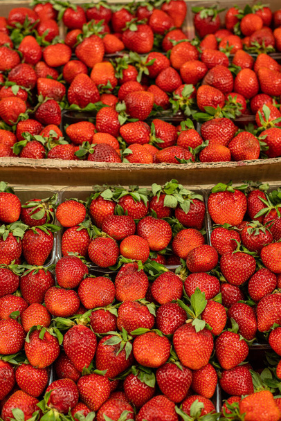 Delicious ripe strawberries boxed in plastic containers. - Foto, Imagen