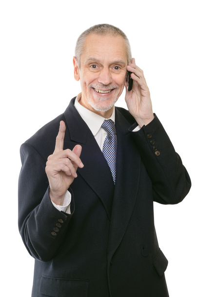 miły i uśmiechnięty biznesmen na telefon - Zdjęcie, obraz
