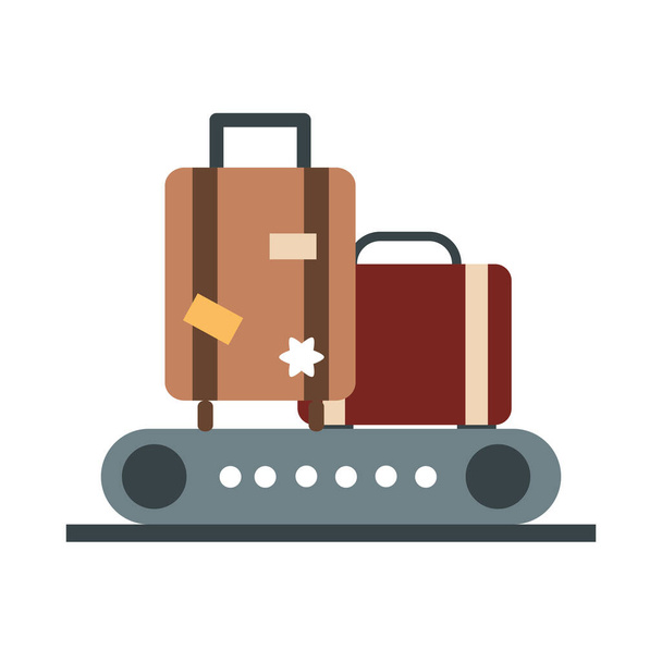 cinta transportadora del aeropuerto con equipaje de pasajeros transporte terminal de transporte turístico o icono de estilo plano de negocios - Vector, Imagen