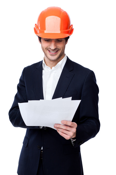 Engineer in hard hat isolated on white - Photo, Image