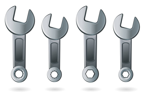 Collection of wrenches isolated on white background. Set tool equipment. Vector illustration - Vector, imagen
