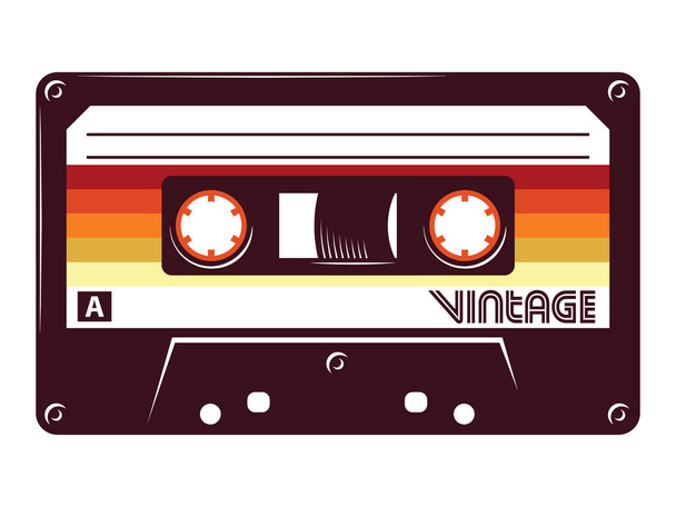 Retro vintage cassette tape vector illustration on isolated white background. - Vector, Image