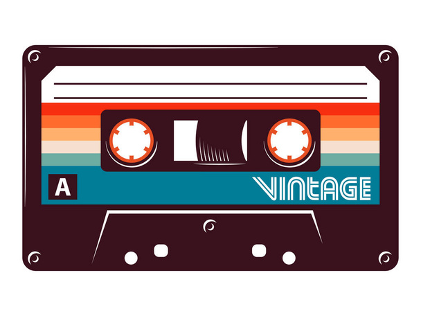Cassette tape Retro vintage mixtape vector illustration on isolated white background. - Vector, imagen