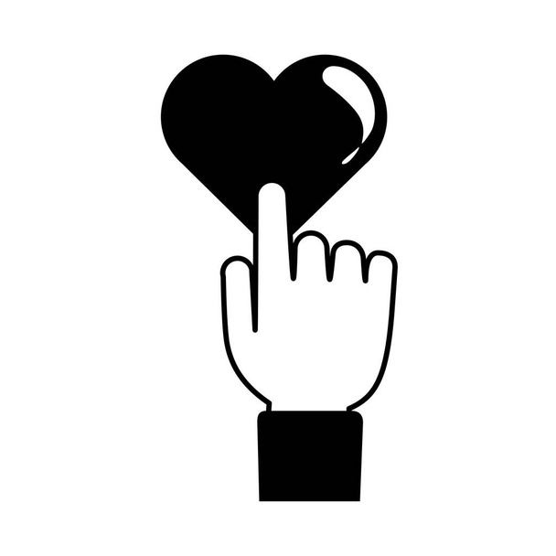 ruka dotýkající se lásky srdce romantické vášeň pocit lineární styl ikony - Vektor, obrázek