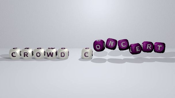 combinatie van CROWD CONCERT gebouwd met kubieke letters vanuit het topperspectief, uitstekend voor de conceptpresentatie. mensen en redactioneel artikel - Foto, afbeelding